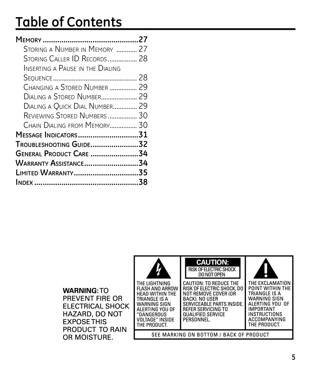 GE 00023598 manual Memory 