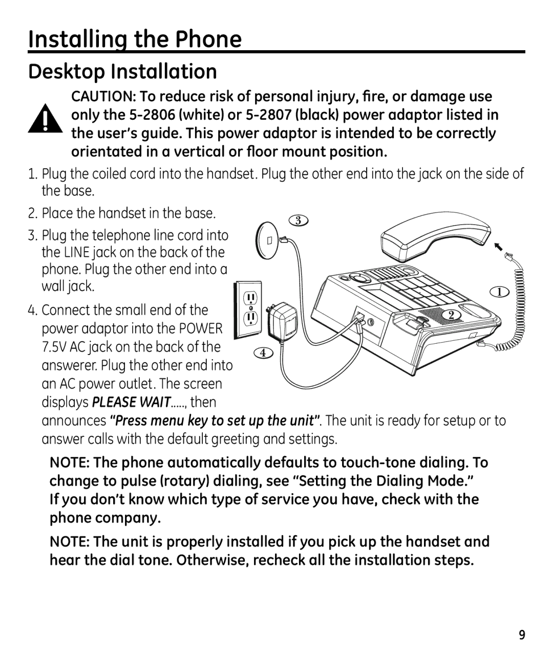 GE 00023598 manual Installing the Phone, Desktop Installation 