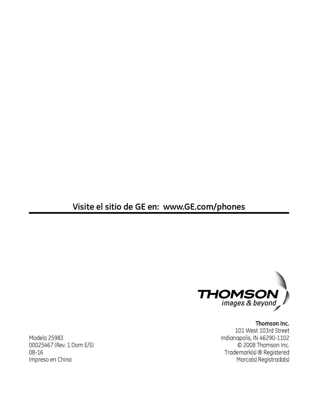 GE 00025467 manual Modelo 