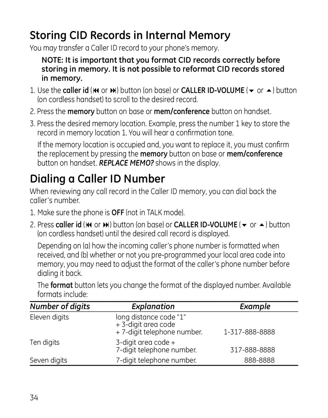 GE 00025467 manual Storing CID Records in Internal Memory, Dialing a Caller ID Number 