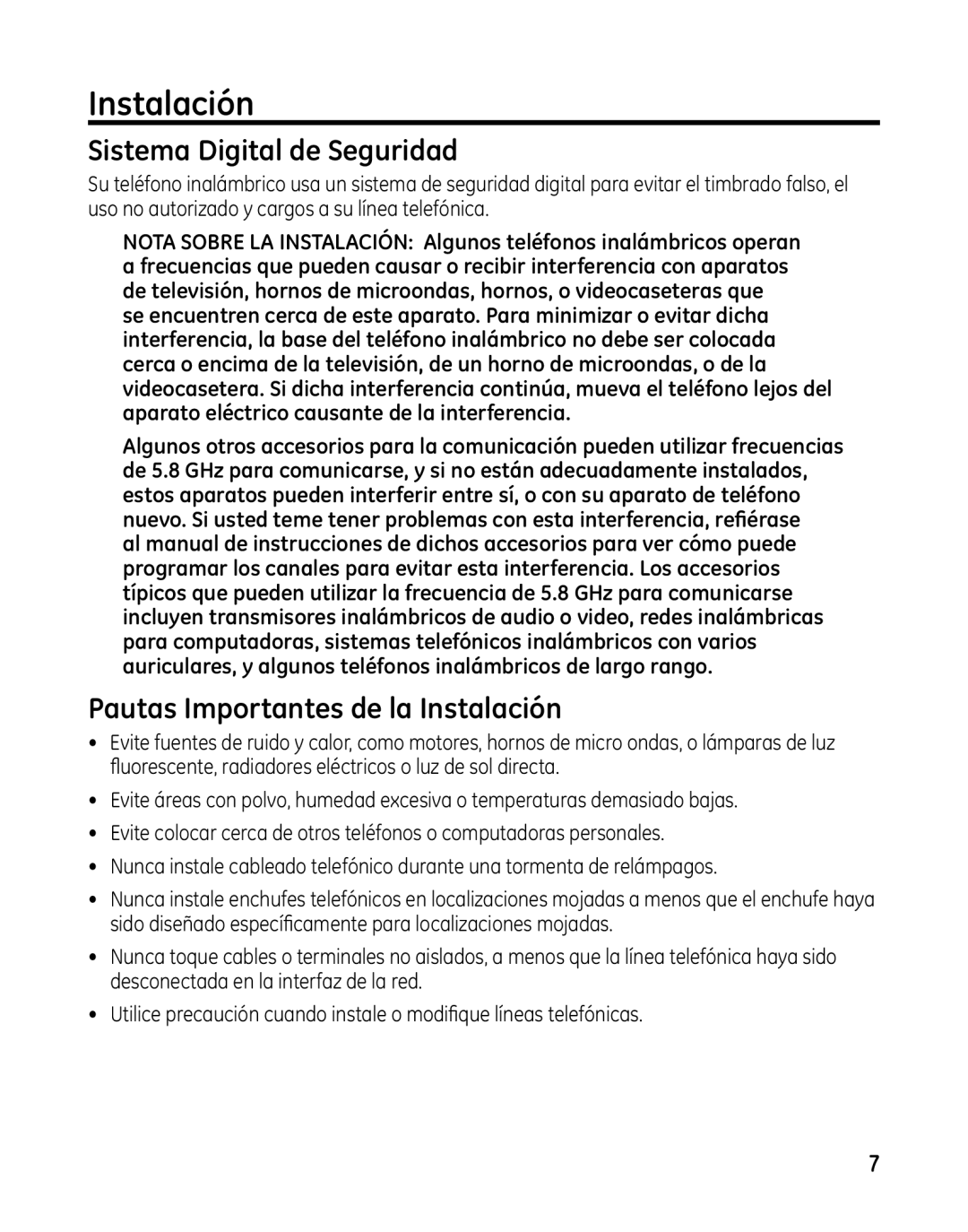 GE 00025467 manual Sistema Digital de Seguridad, Pautas Importantes de la Instalación 