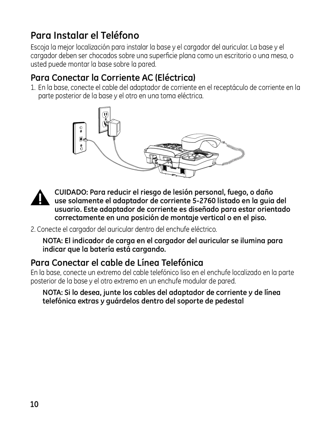 GE 00025467 manual Para Instalar el Teléfono, Para Conectar la Corriente AC Eléctrica 