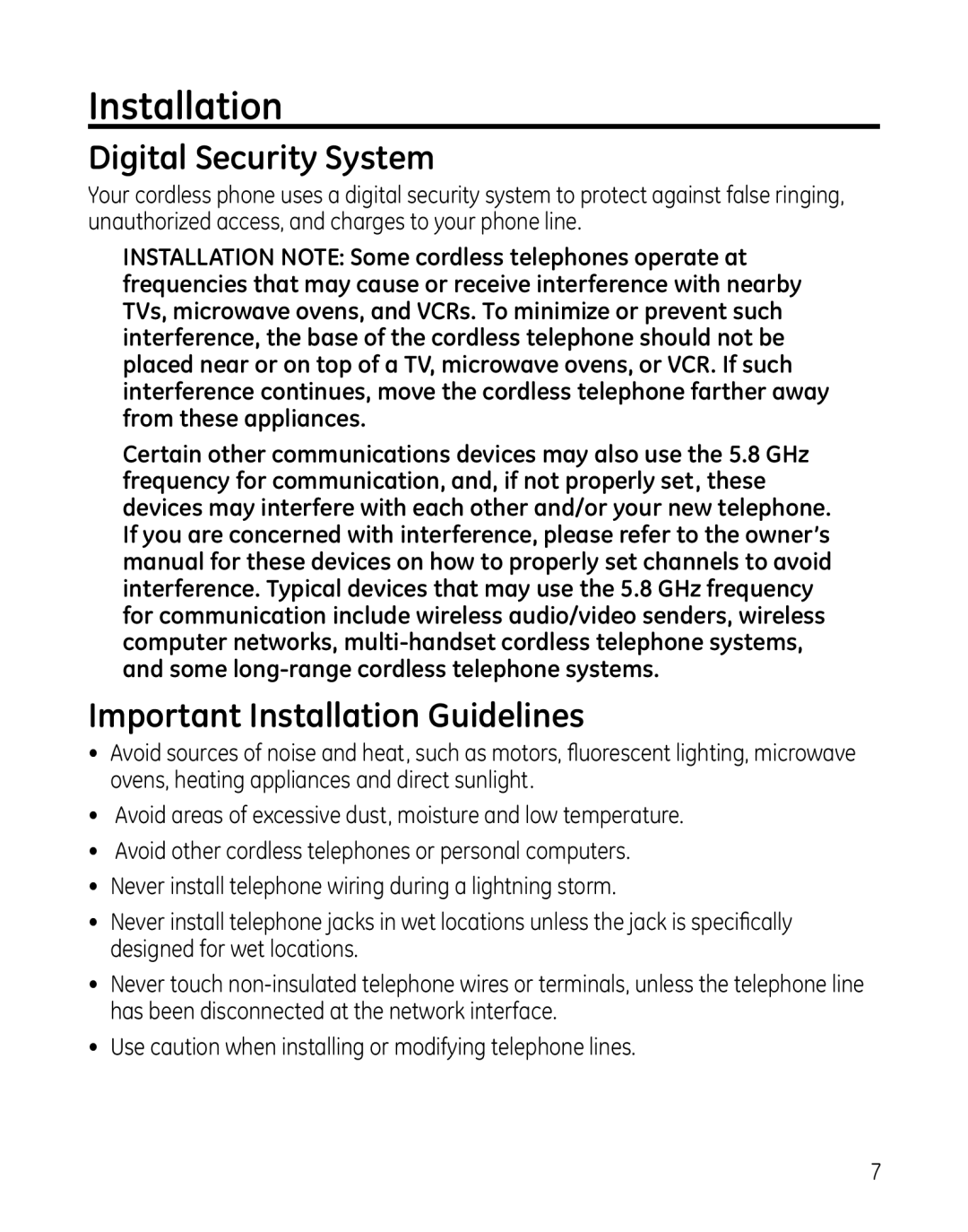 GE 00025467 manual Digital Security System, Important Installation Guidelines 