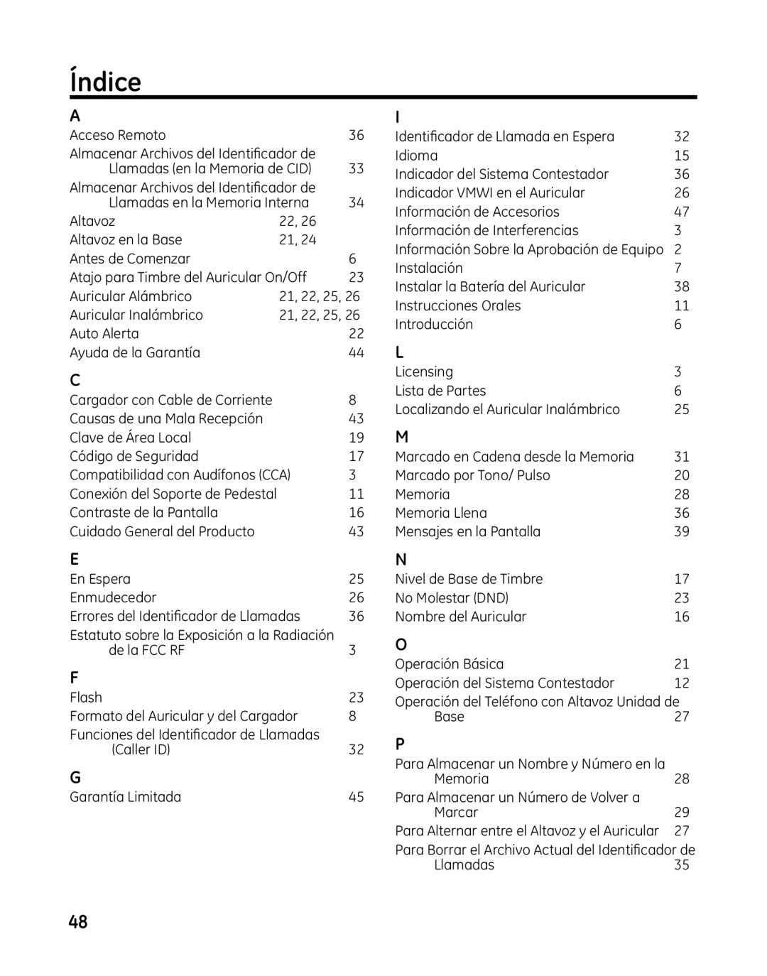 GE 00025467 manual Índice, 19 M, 32 P 