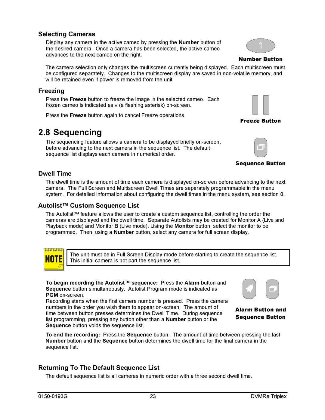 GE 0150-0193G manual Sequencing, Selecting Cameras, Dwell Time, Autolist Custom Sequence List 