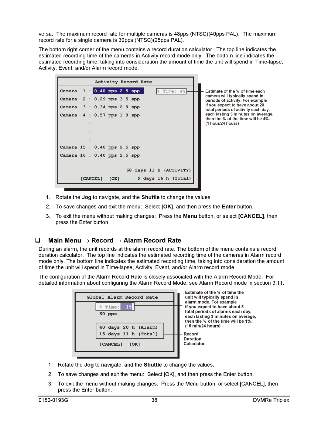 GE 0150-0193G manual Main Menu → Record → Alarm Record Rate 