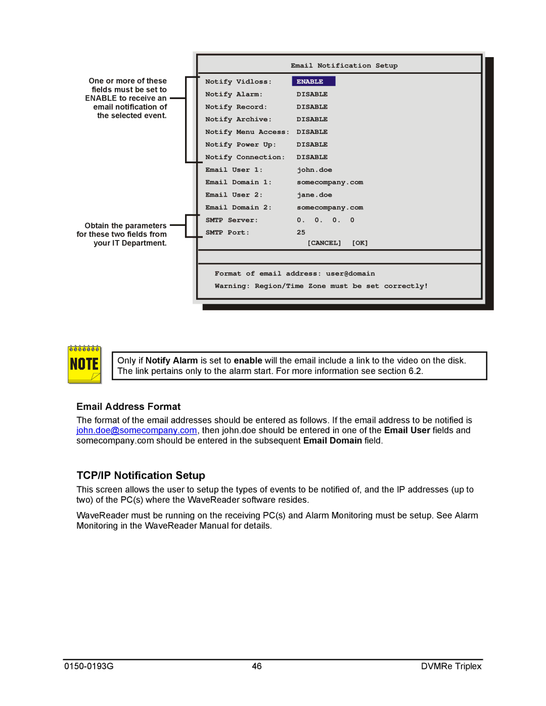 GE 0150-0193G manual TCP/IP Notification Setup, Enable 