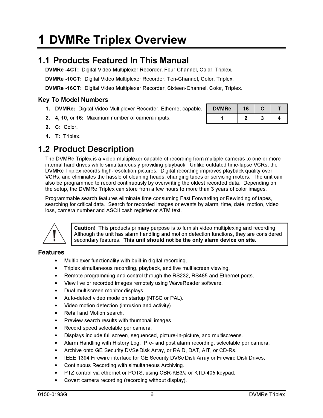 GE 0150-0193G manual DVMRe Triplex Overview, Products Featured In This Manual, Product Description, Key To Model Numbers 