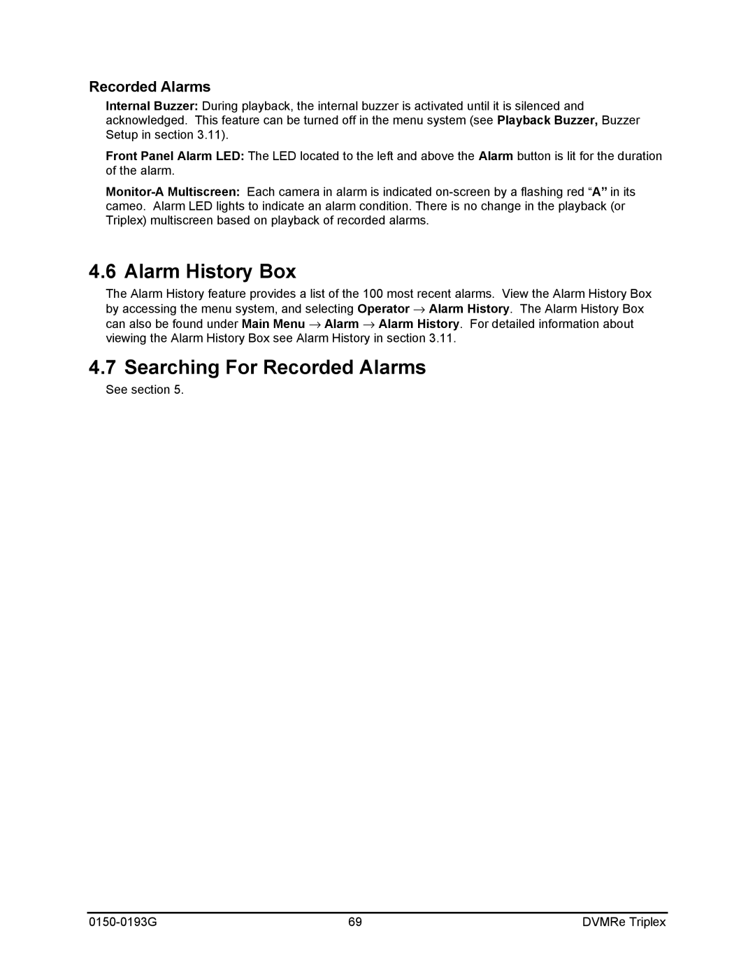 GE 0150-0193G manual Alarm History Box, Searching For Recorded Alarms 