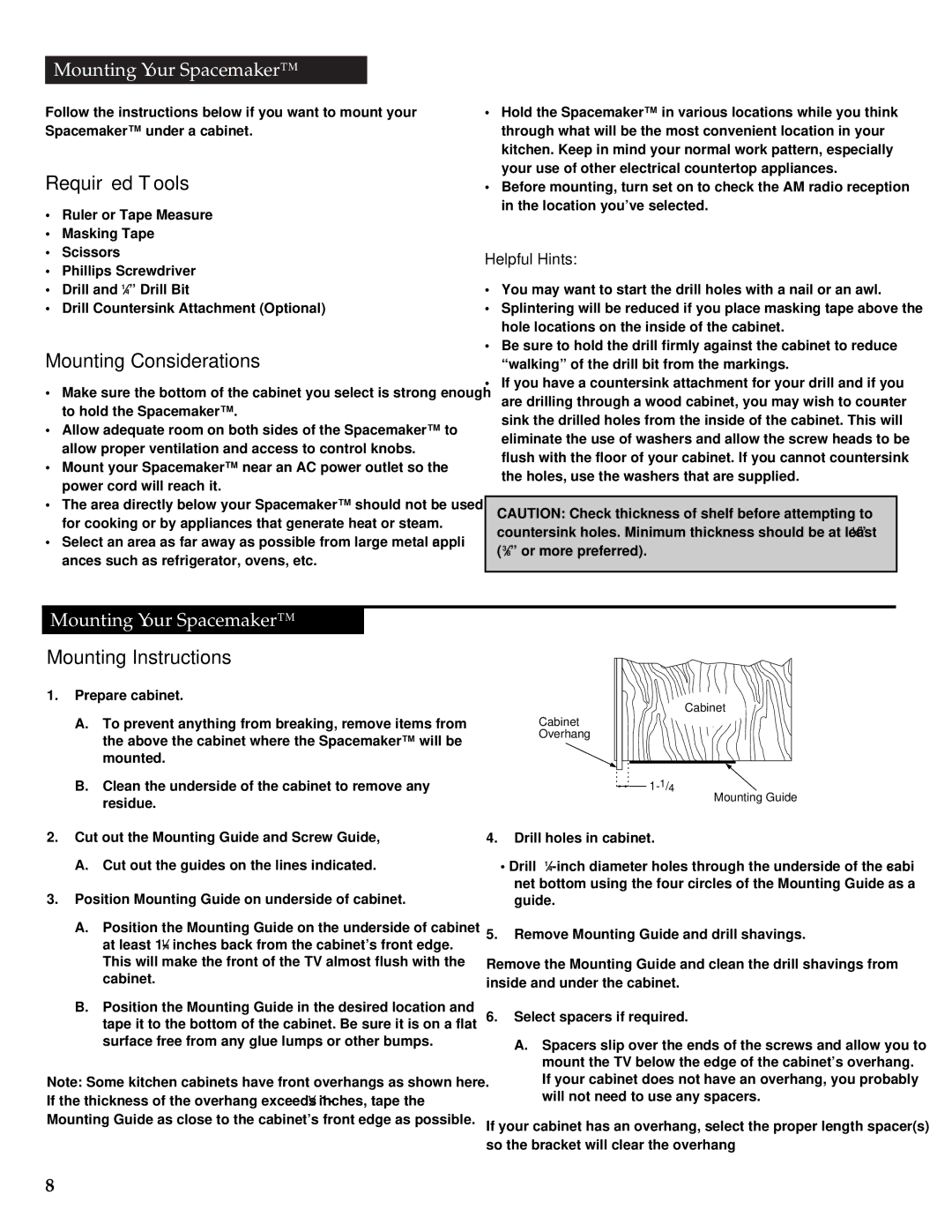 GE 05GP005 manual Required Tools, Mounting Considerations, Mounting Instructions, Mounting Your Spacemaker 