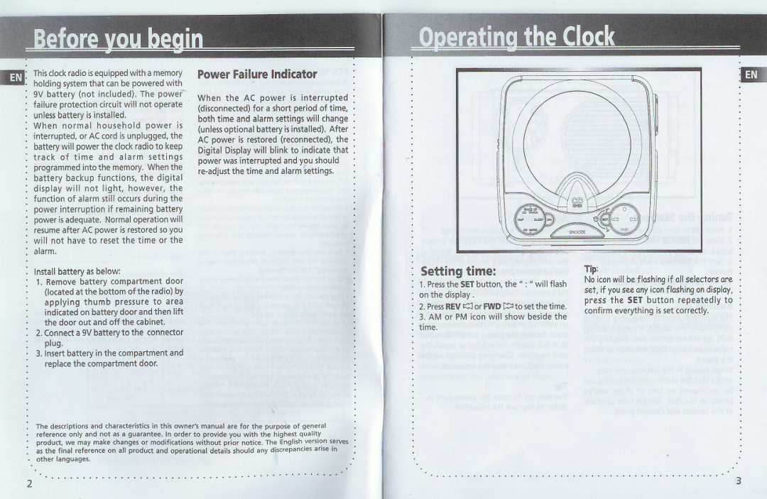 GE 1-Jul manual Setting time, Power Failure Indicator, Tip 