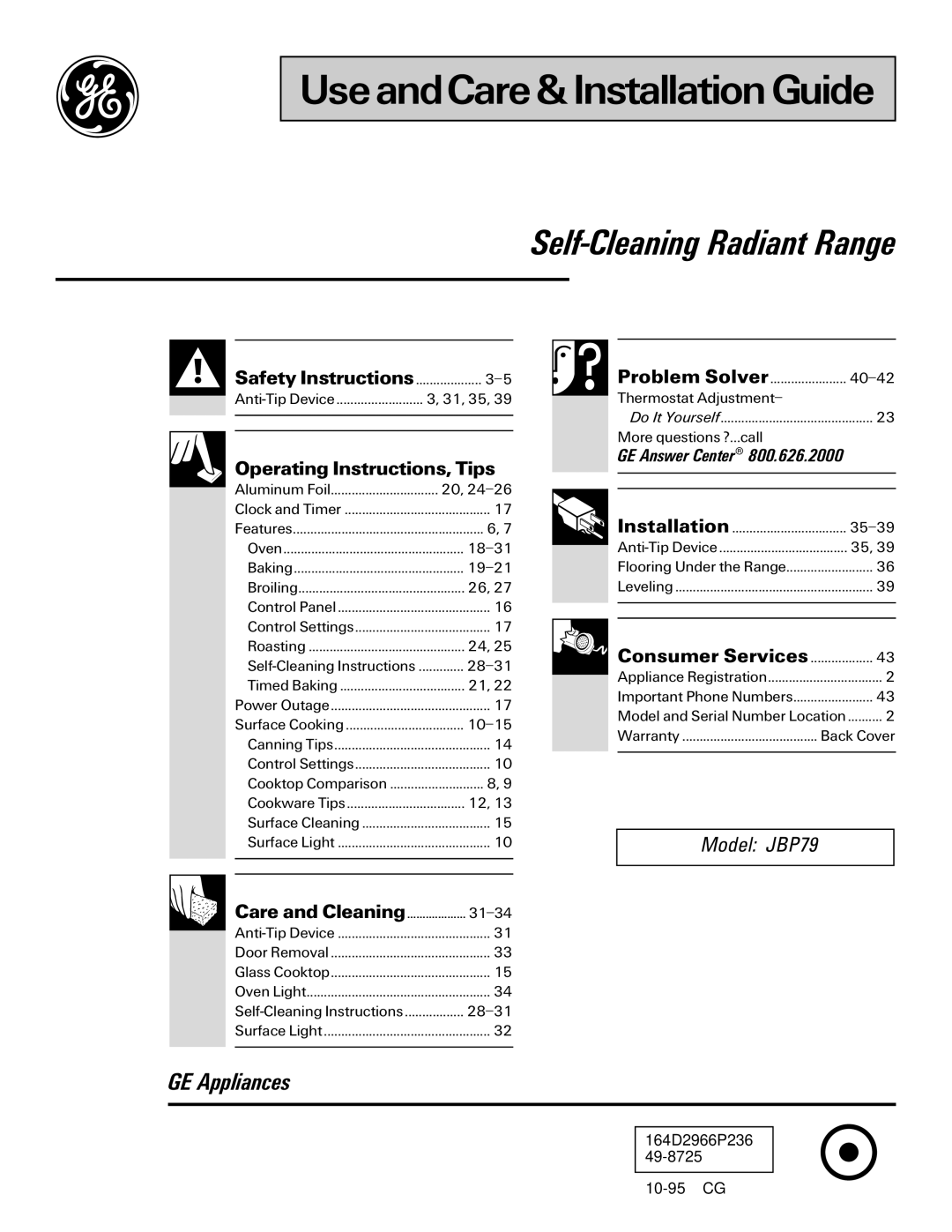 GE 10-95 CG warranty UseandCare& Installation Guide 