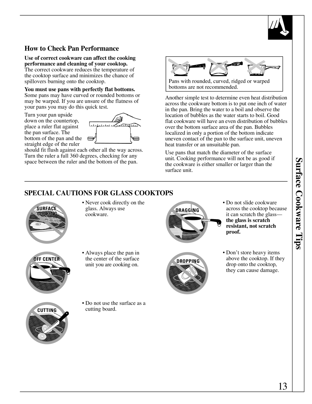 GE 10-95 CG warranty Surface, How to Check Pan Performance, Resistant, not scratch proof 