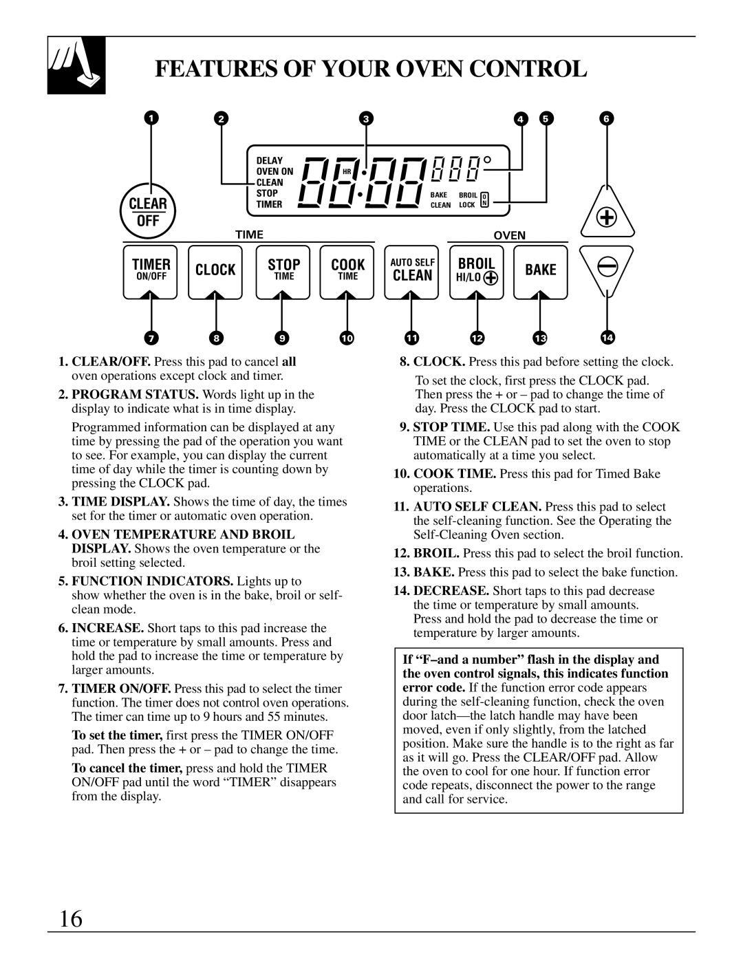 GE 10-95 CG warranty Features of Your Oven Control, Broil Bake 