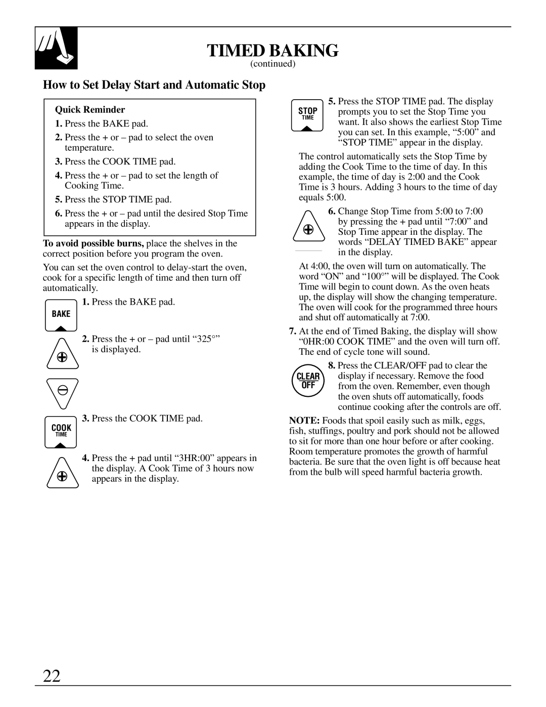 GE 10-95 CG warranty How to Set Delay Start and Automatic Stop, Quick Reminder 