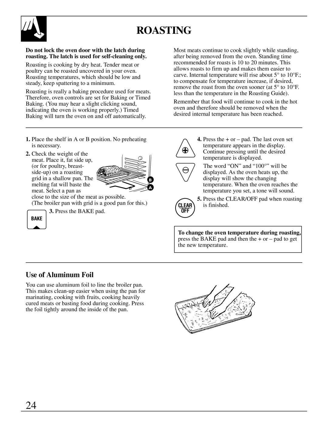 GE 10-95 CG warranty Roasting, Use of Aluminum Foil 