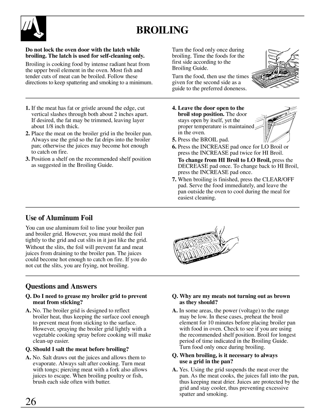 GE 10-95 CG Broiling, Should I salt the meat before broiling?, Why are my meats not turning out as brown as they should? 