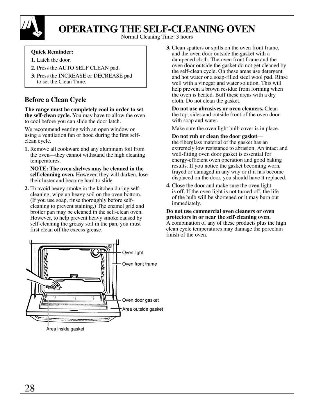 GE 10-95 CG warranty Operating the SELF-CLEANING Oven, Before a Clean Cycle 