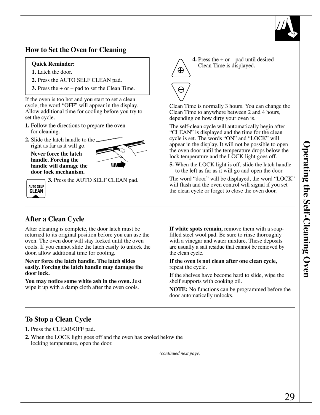 GE 10-95 CG warranty Cleaning Oven, How to Set the Oven for Cleaning, After a Clean Cycle, To Stop a Clean Cycle 