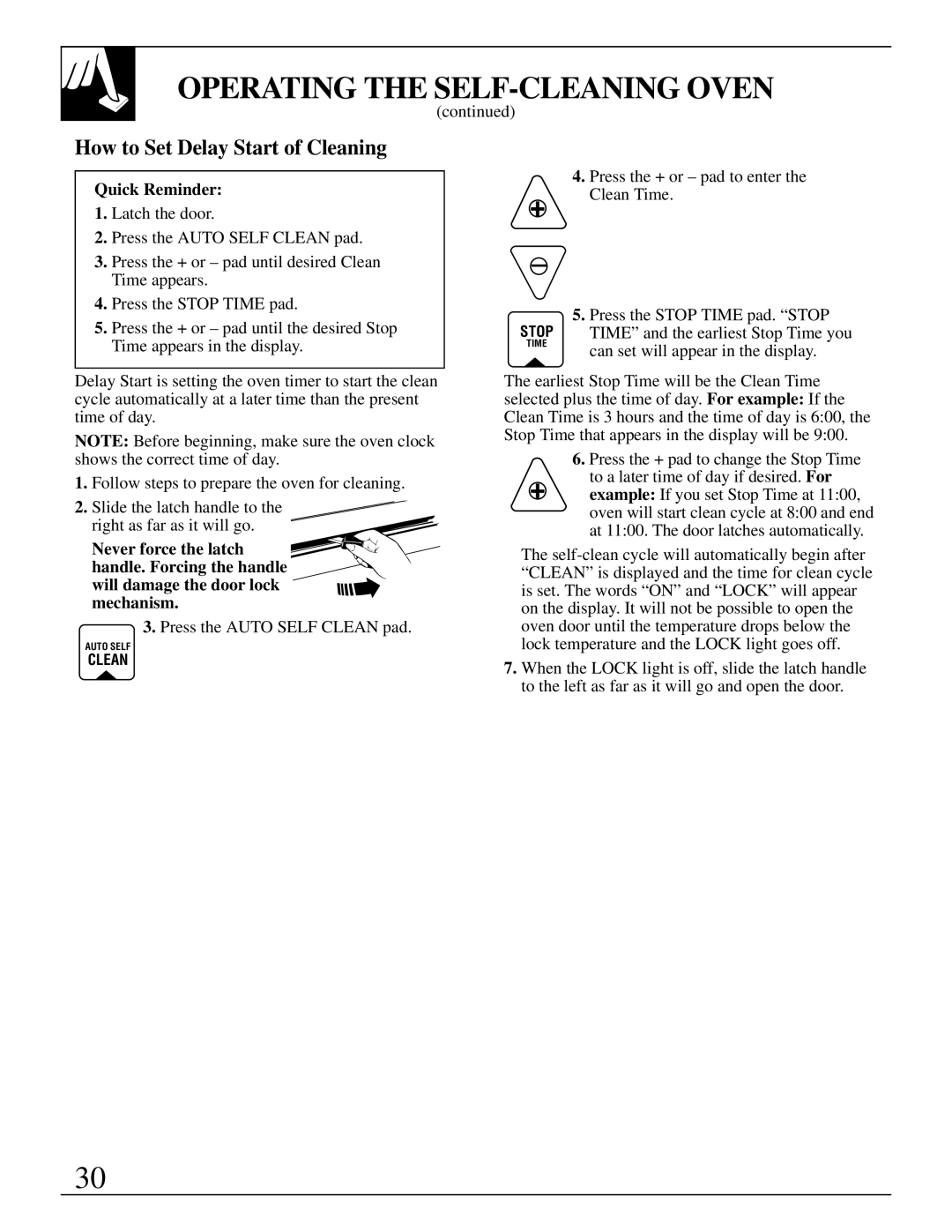 GE 10-95 CG warranty How to Set Delay Start of Cleaning 