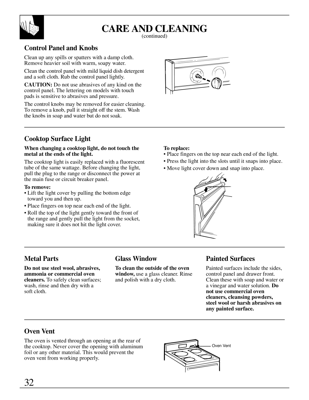 GE 10-95 CG warranty Control Panel and Knobs, Cooktop Surface Light, Metal Parts, Glass Window, Painted Surfaces, Oven Vent 