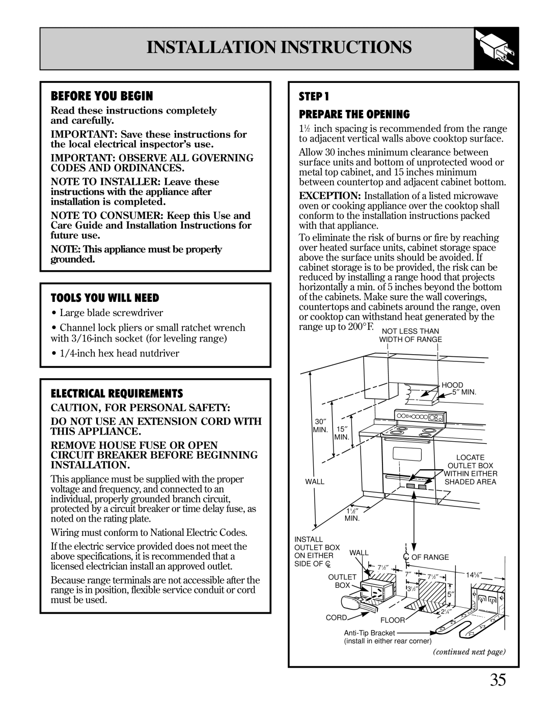 GE 10-95 CG warranty Installation Instructions, Before YOU Begin 