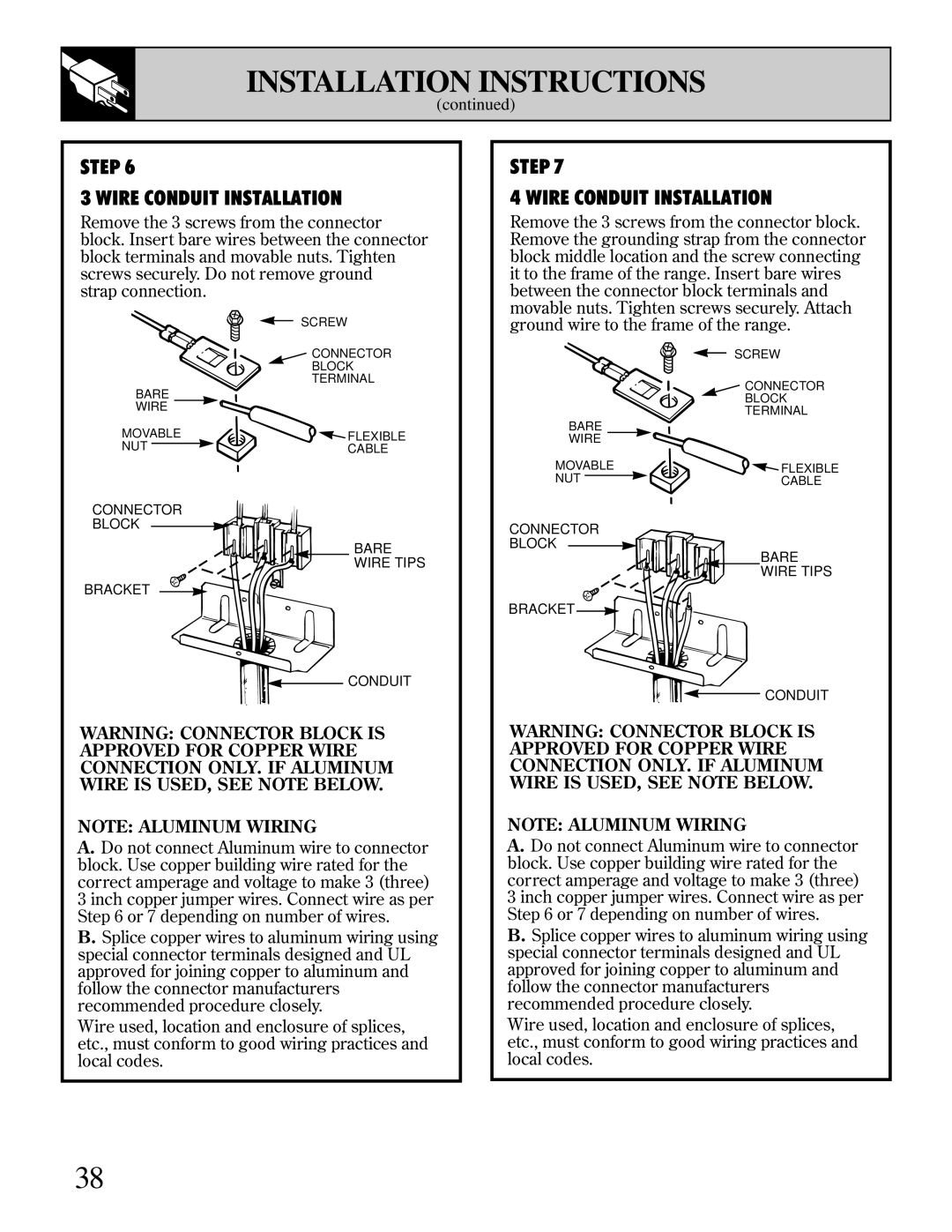 GE 10-95 CG warranty Step Wire Conduit Installation 