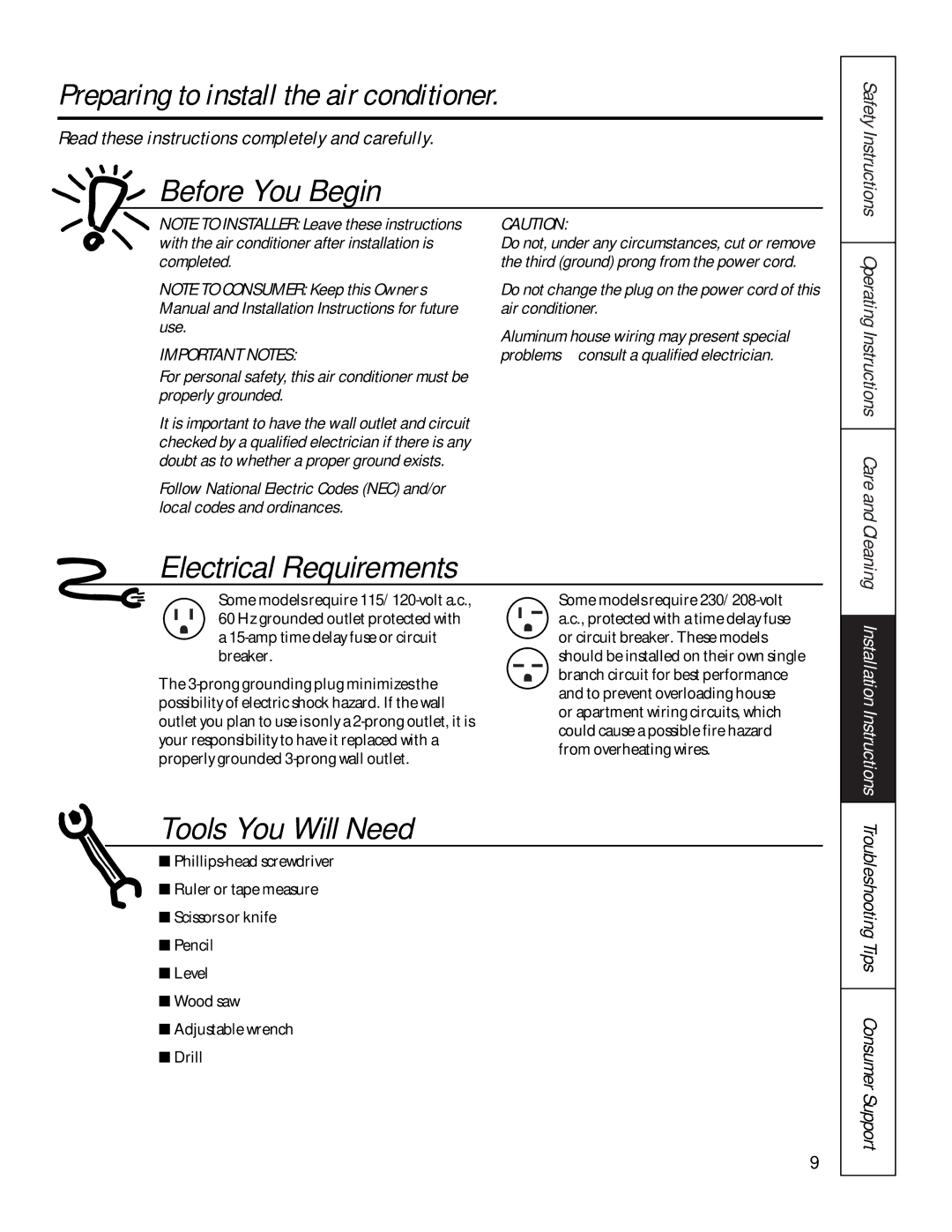 GE AJGS 06 LZA, AJGS 08 AZA, AJGS 10 AZA, AJES 06 LSA, AJES 08 ASA, AJES 10 DSA, AJHS 08 ASA Safety Instructions 