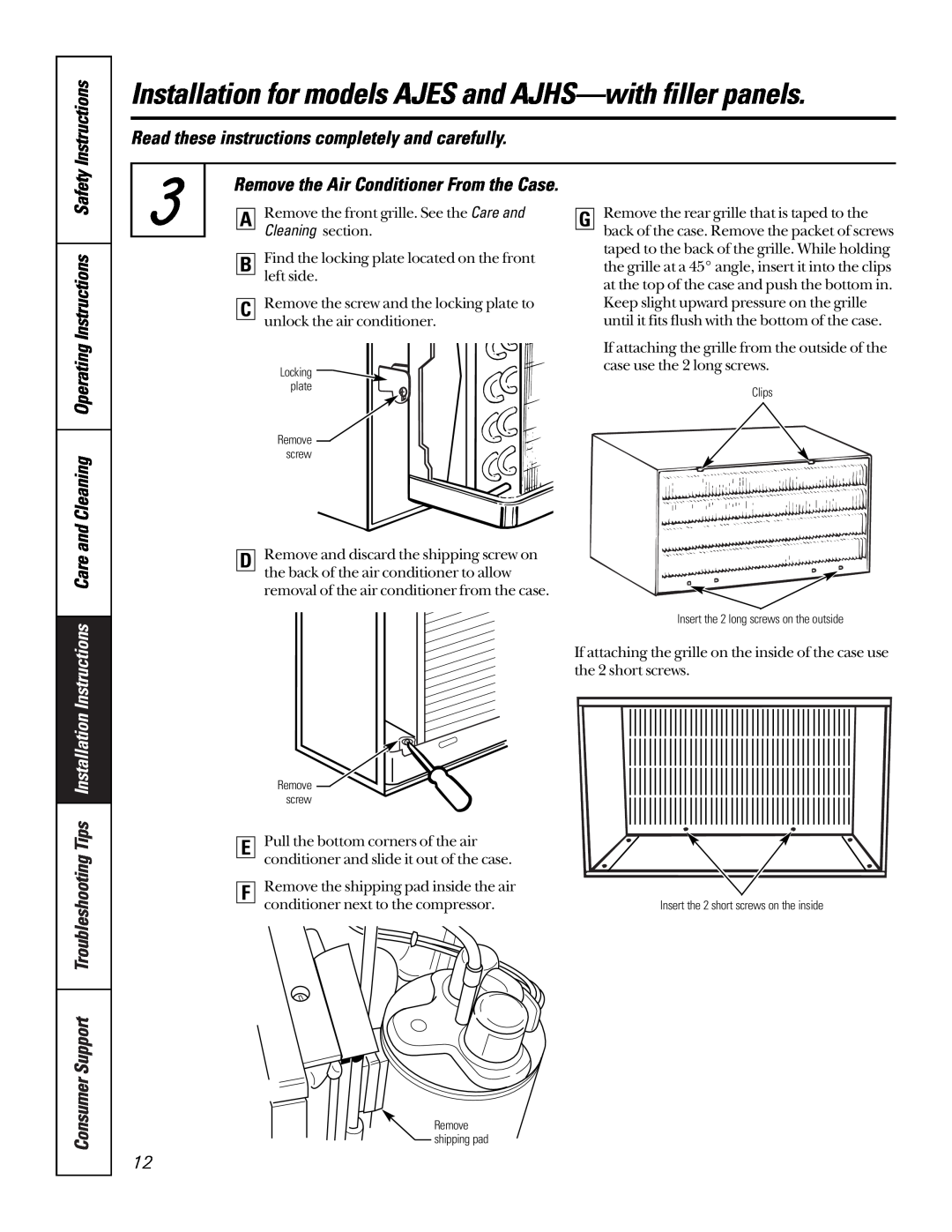 GE 10 AZA Instructions, Read these instructions completely and carefully, Remove the Air Conditioner From the Case 