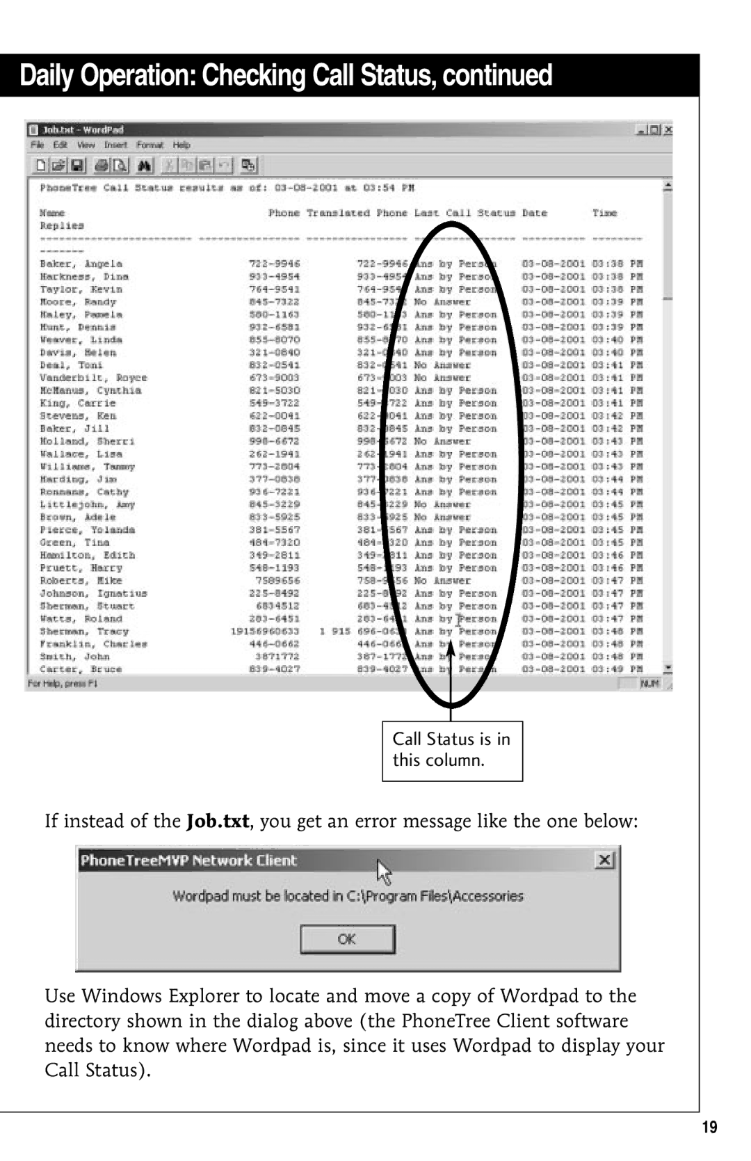 GE 10/02 Network operating instructions Call Status is in this column 