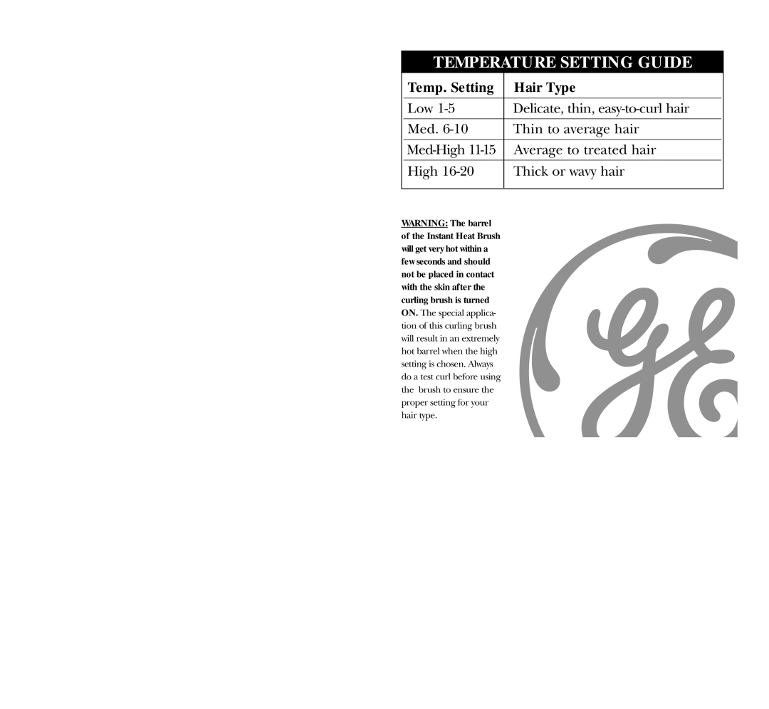 GE 00GE26055, 106628 instruction manual Temperature Setting Guide 