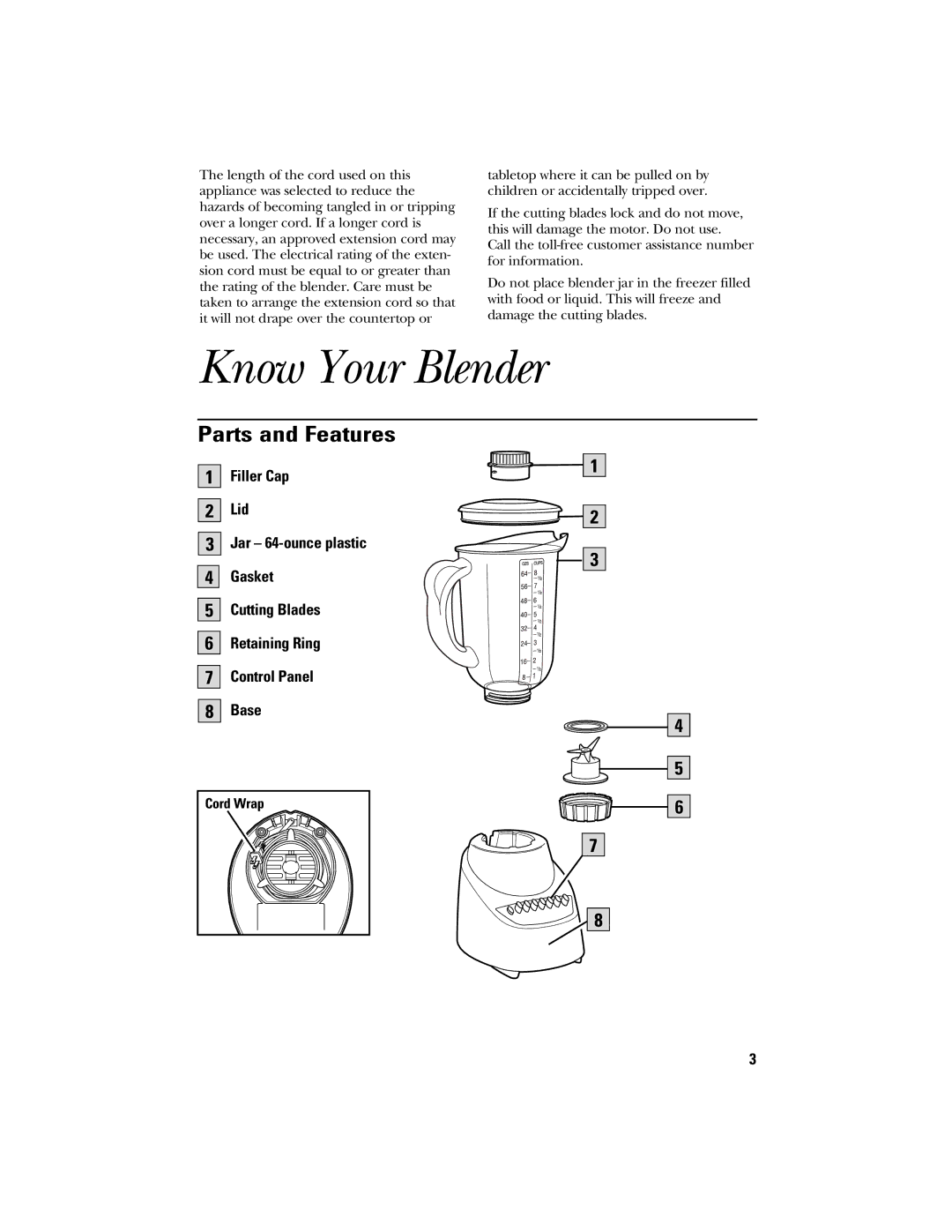 GE 840078900, 106644 manual Know Your Blender, Parts and Features 