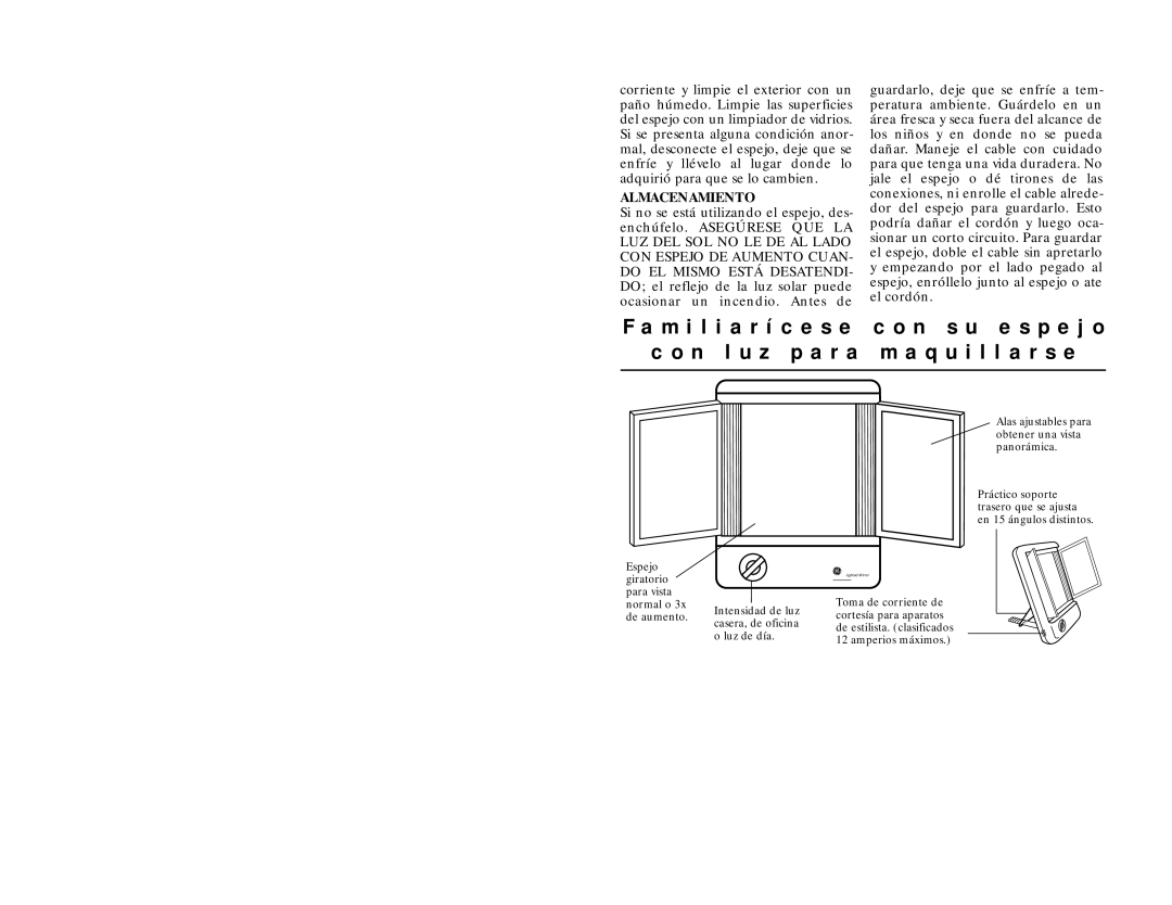 GE 106658 instruction manual Almacenamiento 