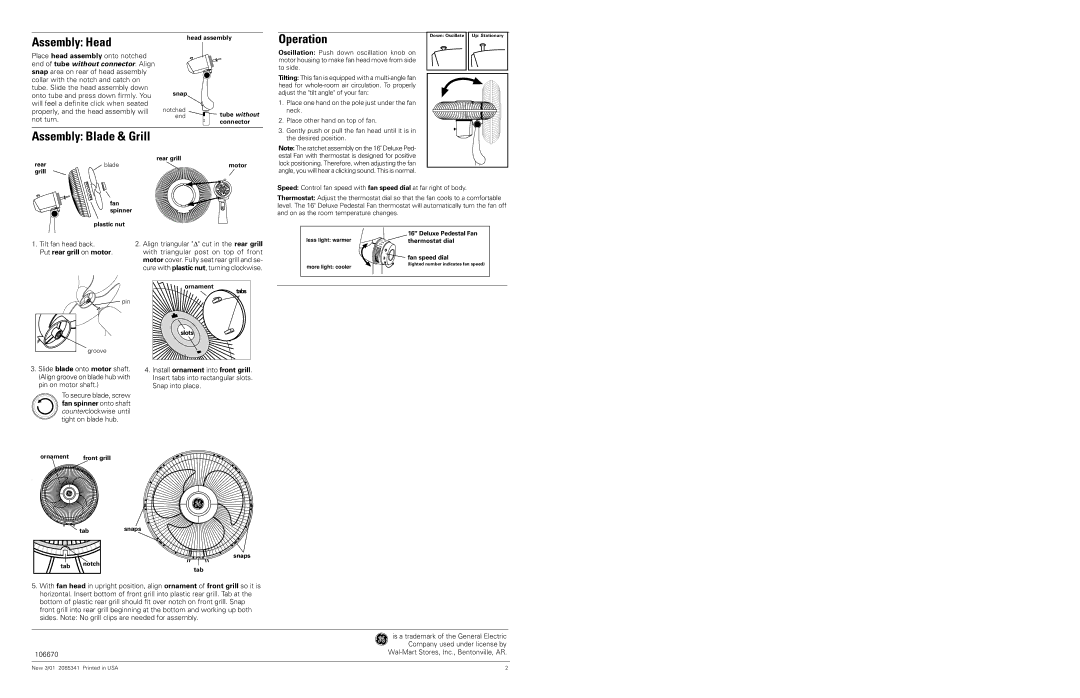 GE 106670 Assembly Head, Operation, Assembly Blade & Grill, Pin on motor shaft Snap into place 