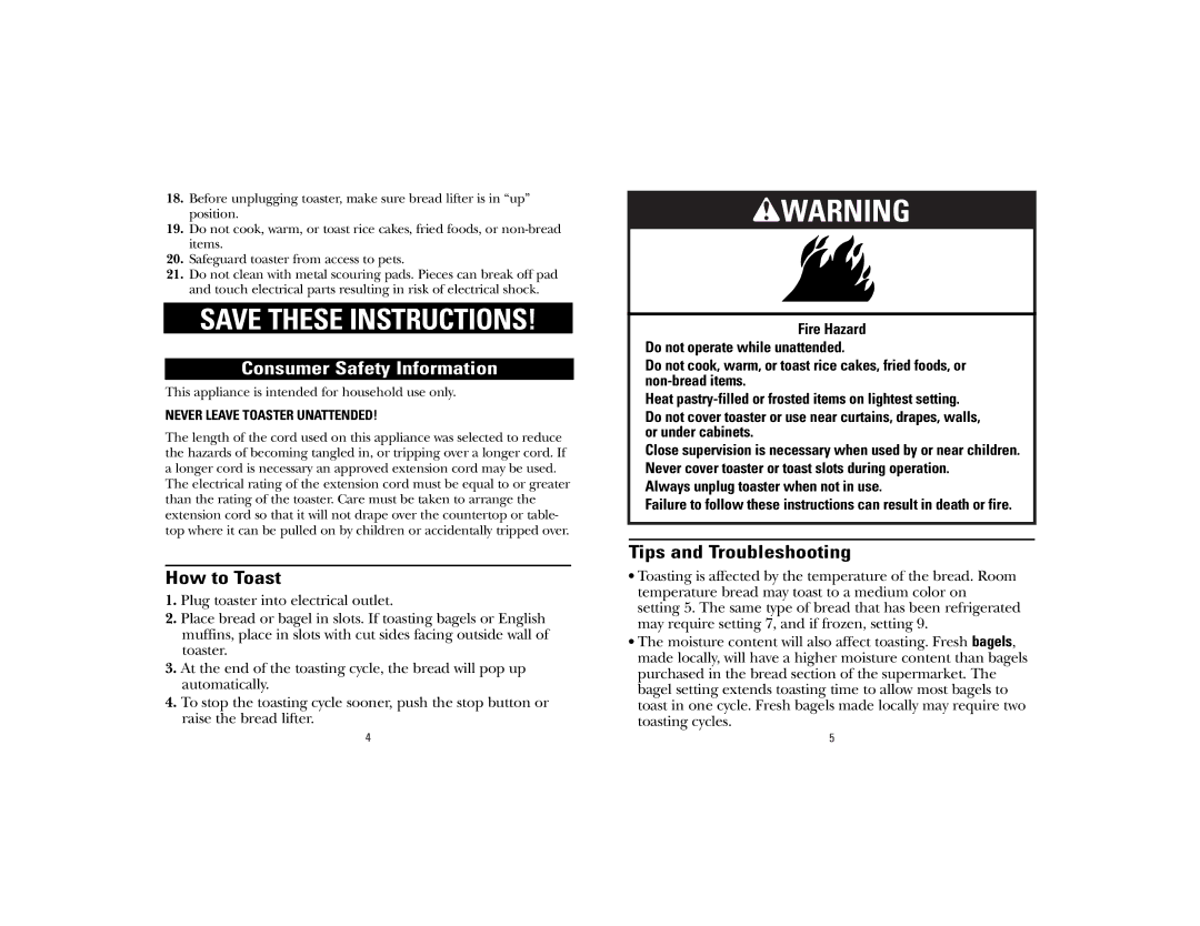 GE 106678 manual How to Toast, Tips and Troubleshooting 