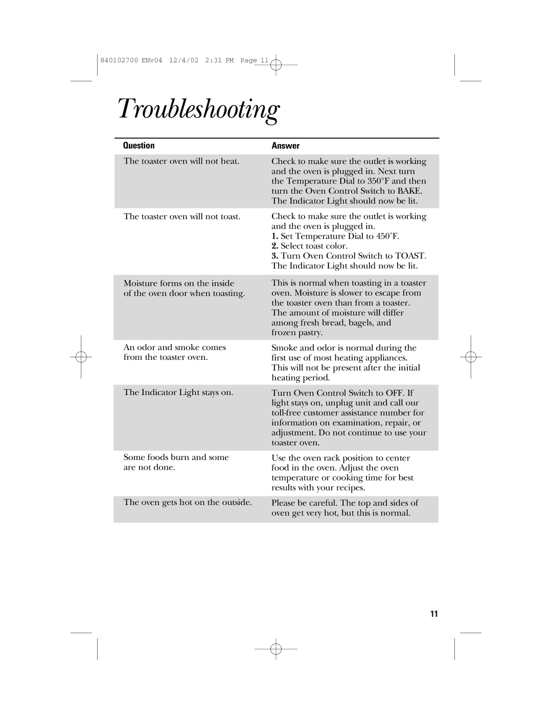 GE 106686 manual Troubleshooting, Question, Answer 