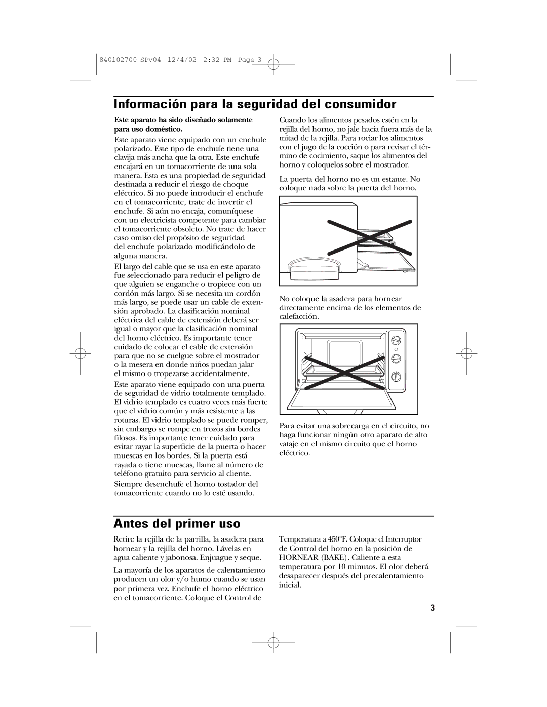 GE 106686 manual Información para la seguridad del consumidor, Antes del primer uso 