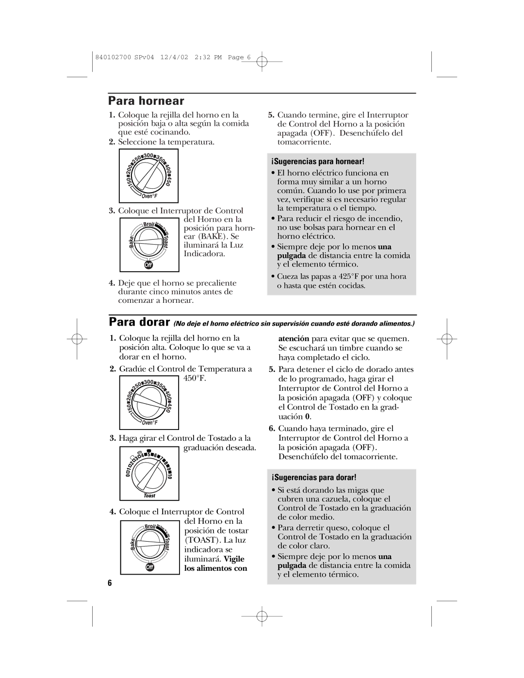 GE 106686 manual Para hornear, ¡Sugerencias para hornear, ¡Sugerencias para dorar 