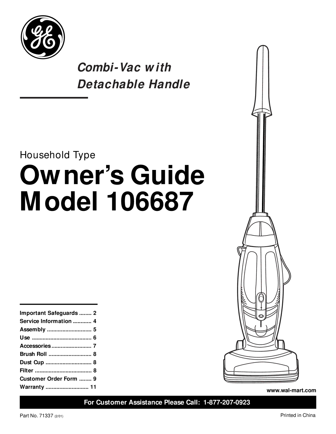 GE 71337, 106687 warranty Owner’s Guide Model 