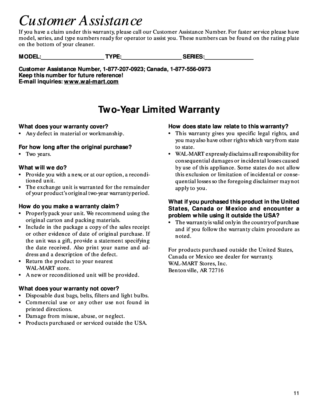 GE 71337, 106687 warranty Customer Assistance, Two-YearLimited Warranty 