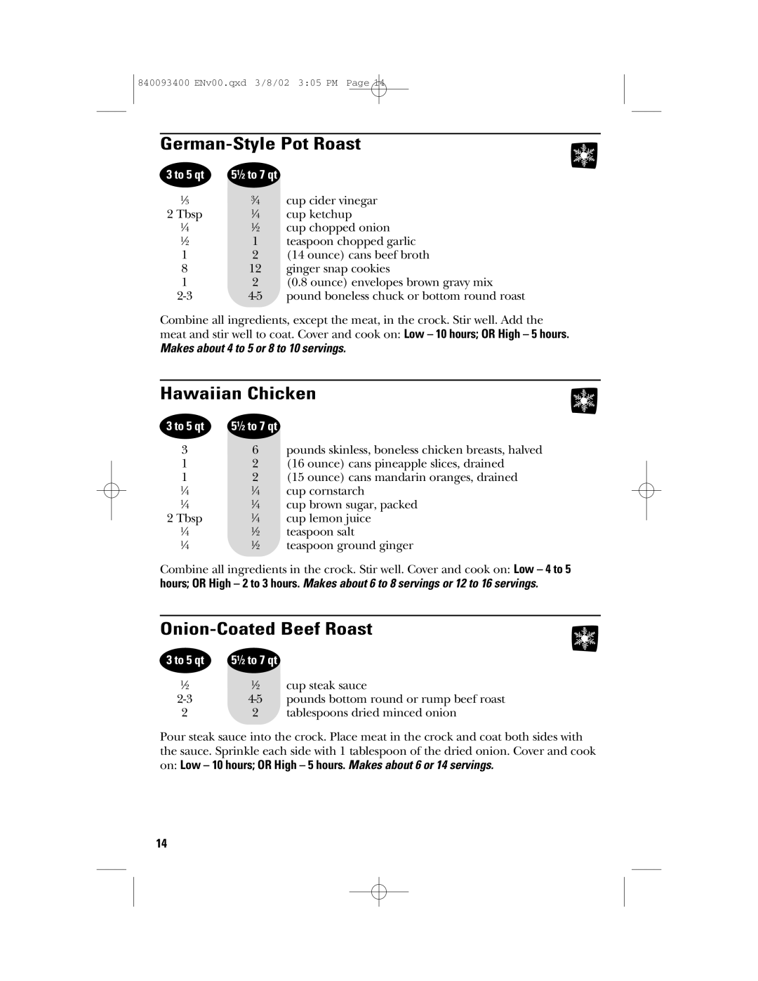 GE 106724, 840093400 manual German-Style Pot Roast, Hawaiian Chicken, Onion-Coated Beef Roast 