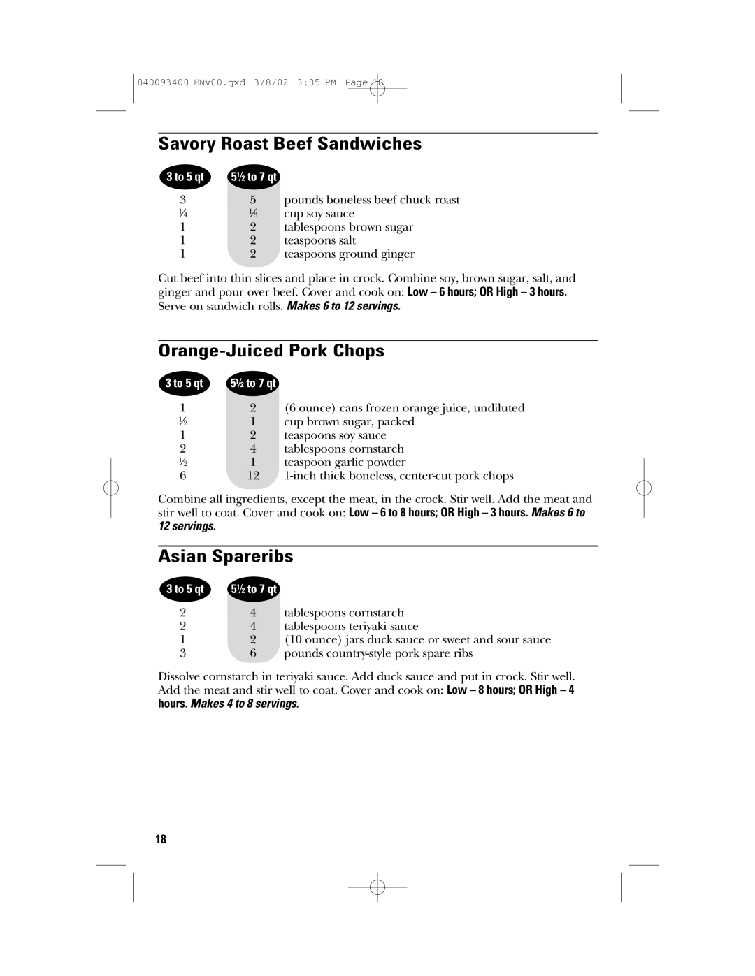 GE 106724, 840093400 manual Savory Roast Beef Sandwiches, Orange-Juiced Pork Chops, Asian Spareribs 