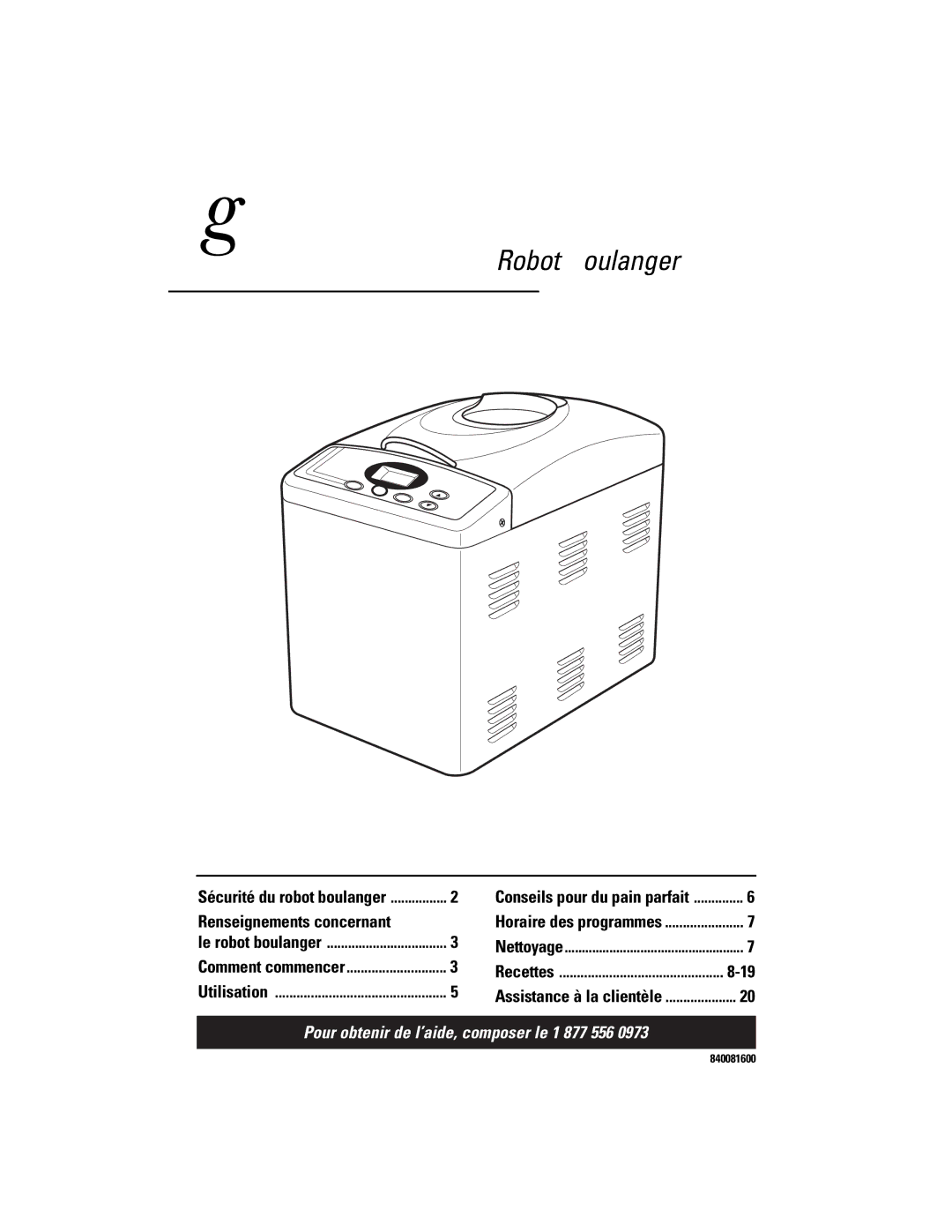 GE 840081600, 106732 quick start Robot Boulanger 