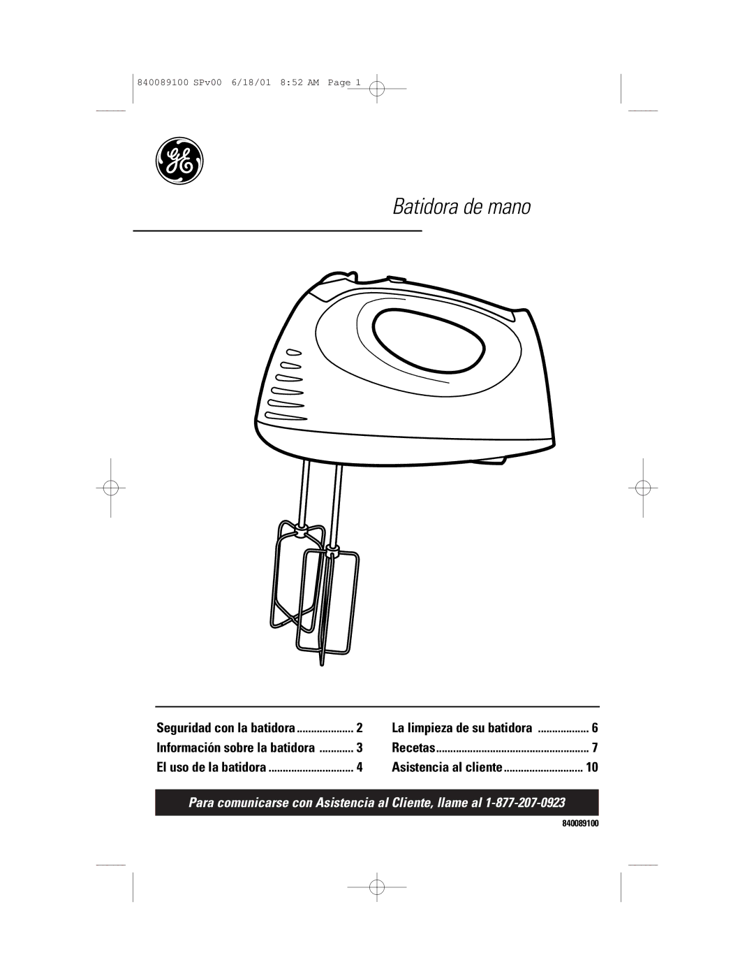 GE 106742 manual Batidora de mano 