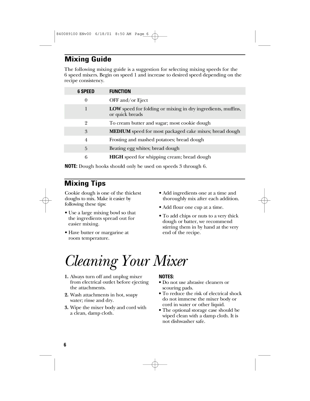 GE 106742 manual Cleaning Your Mixer, Mixing Guide, Mixing Tips 