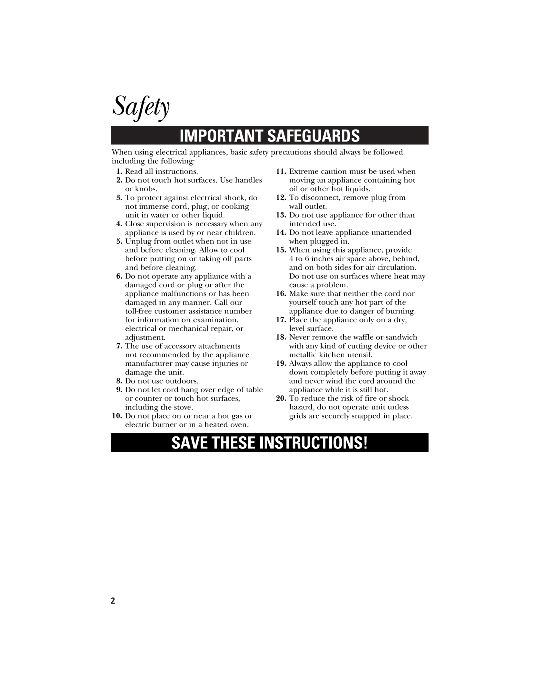 GE 106748 manual Safety, Important Safeguards 