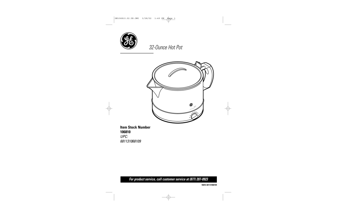 GE 681131068109 manual Ounce Hot Pot, Item Stock Number 