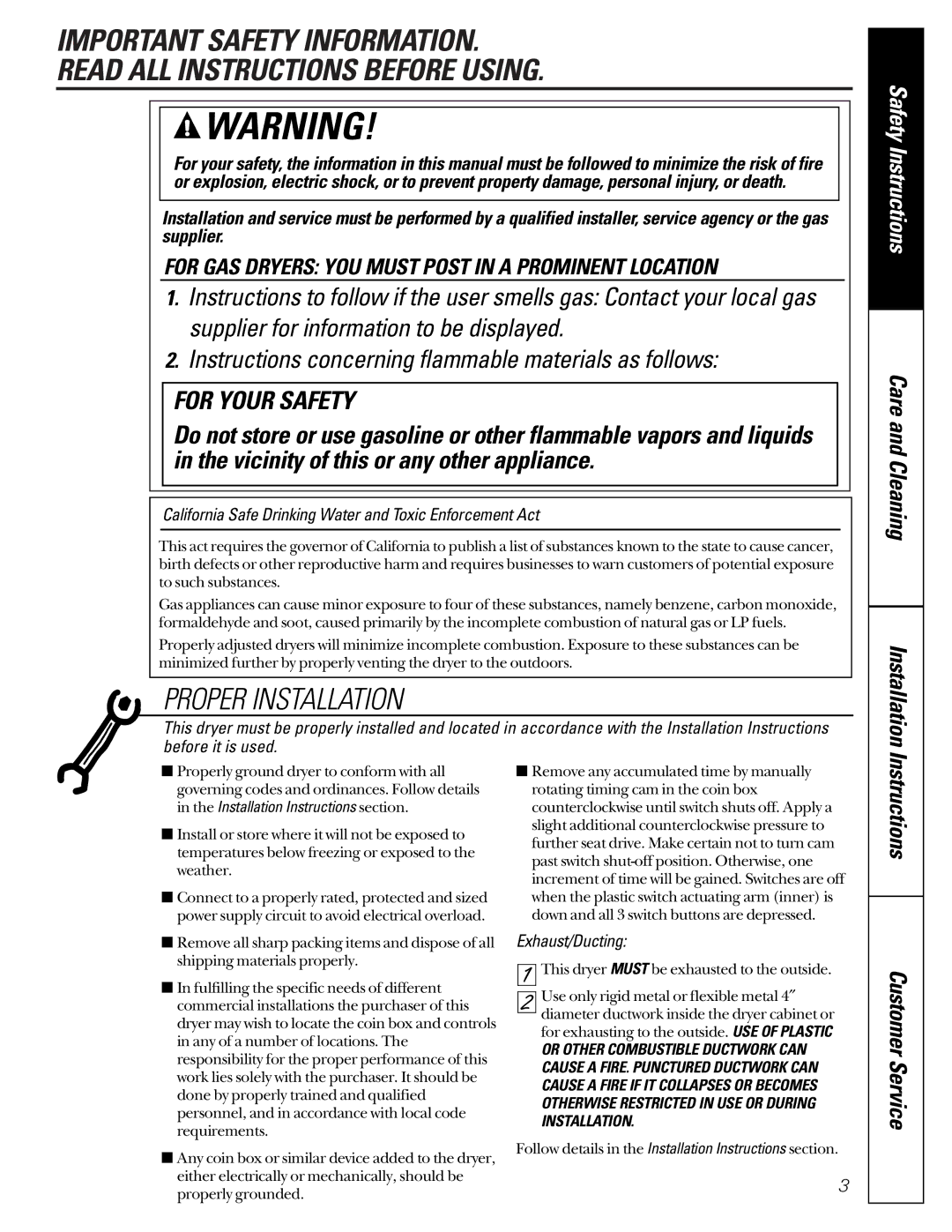 GE 131892900 owner manual Safety Instructions, Instructions Customer Service 