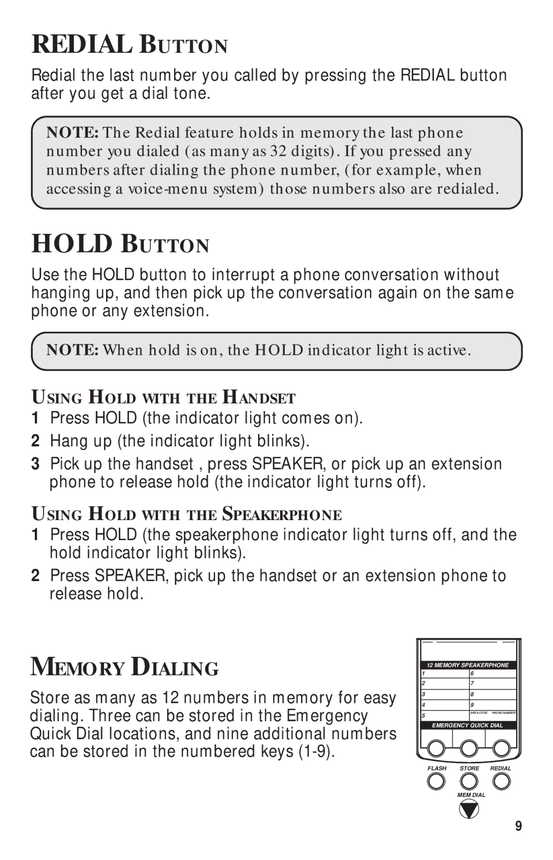 GE 15-Feb manual Hold Button, Memory Dialing 