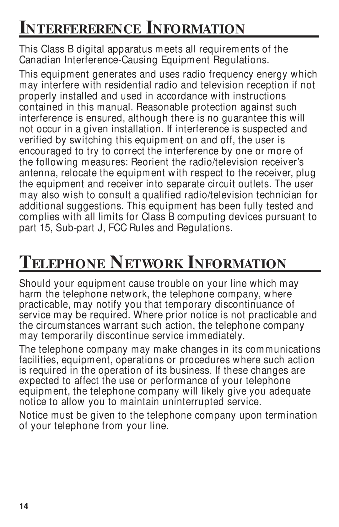 GE 15-Feb manual Interfererence Information, Telephone Network Information 